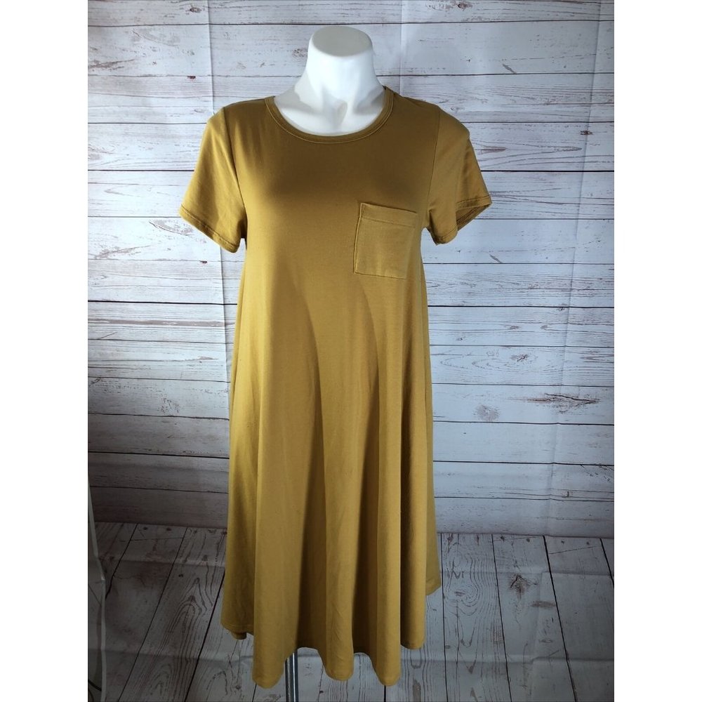 LuLaRoe Gold Hi Low Dress Women's Size XS Tee Shirt Style Pocket Short Sleeve